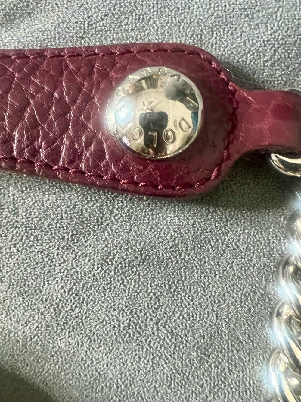 Dolce and Gabbana plum pebbled leather shoulder bag with silver hard ware. - Picture 14 of 14